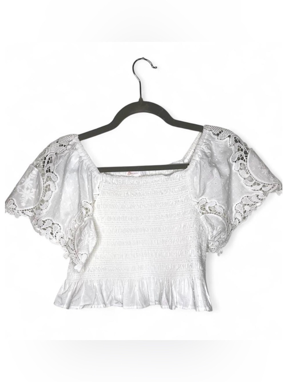 GB girls White Lace Smocked Puff-Sleeve Crop Top